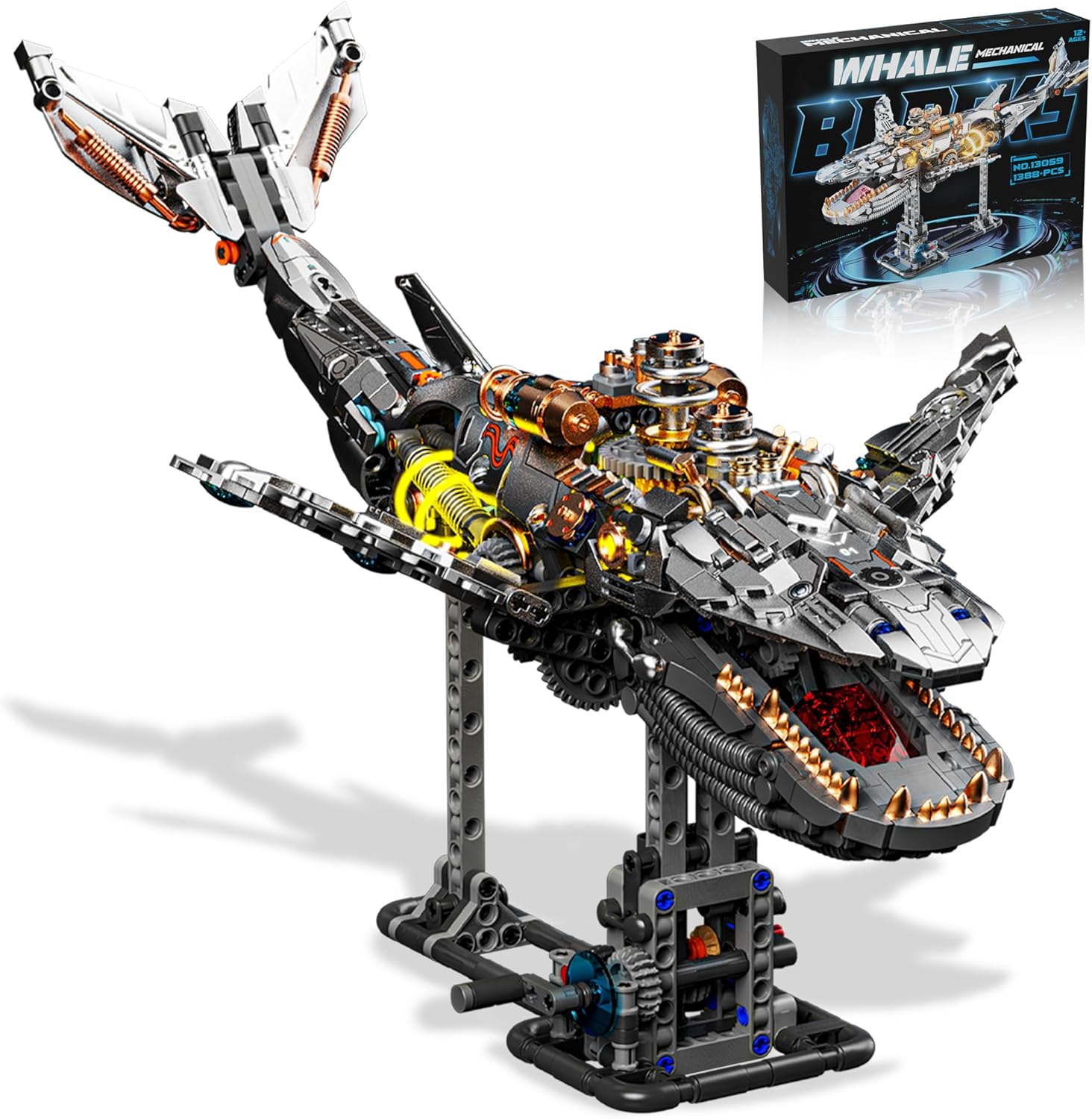 Mechanical Whale Building Set, Ocean Animal Model with Light for Adults & Boys Home Office Decor -1388PCS