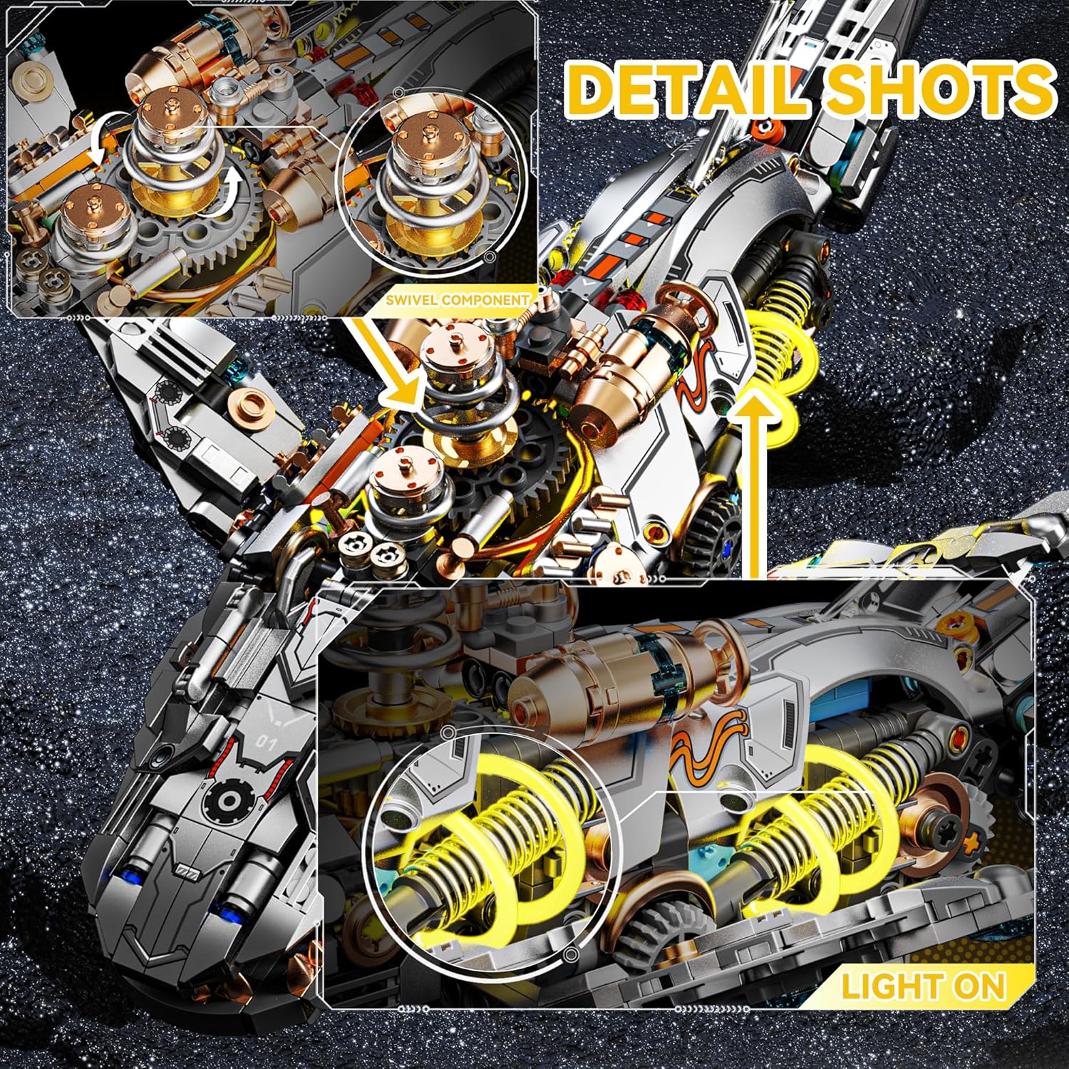 Mechanical Whale Building Set, Ocean Animal Model with Light for Adults & Boys Home Office Decor -1388PCS - Image 8