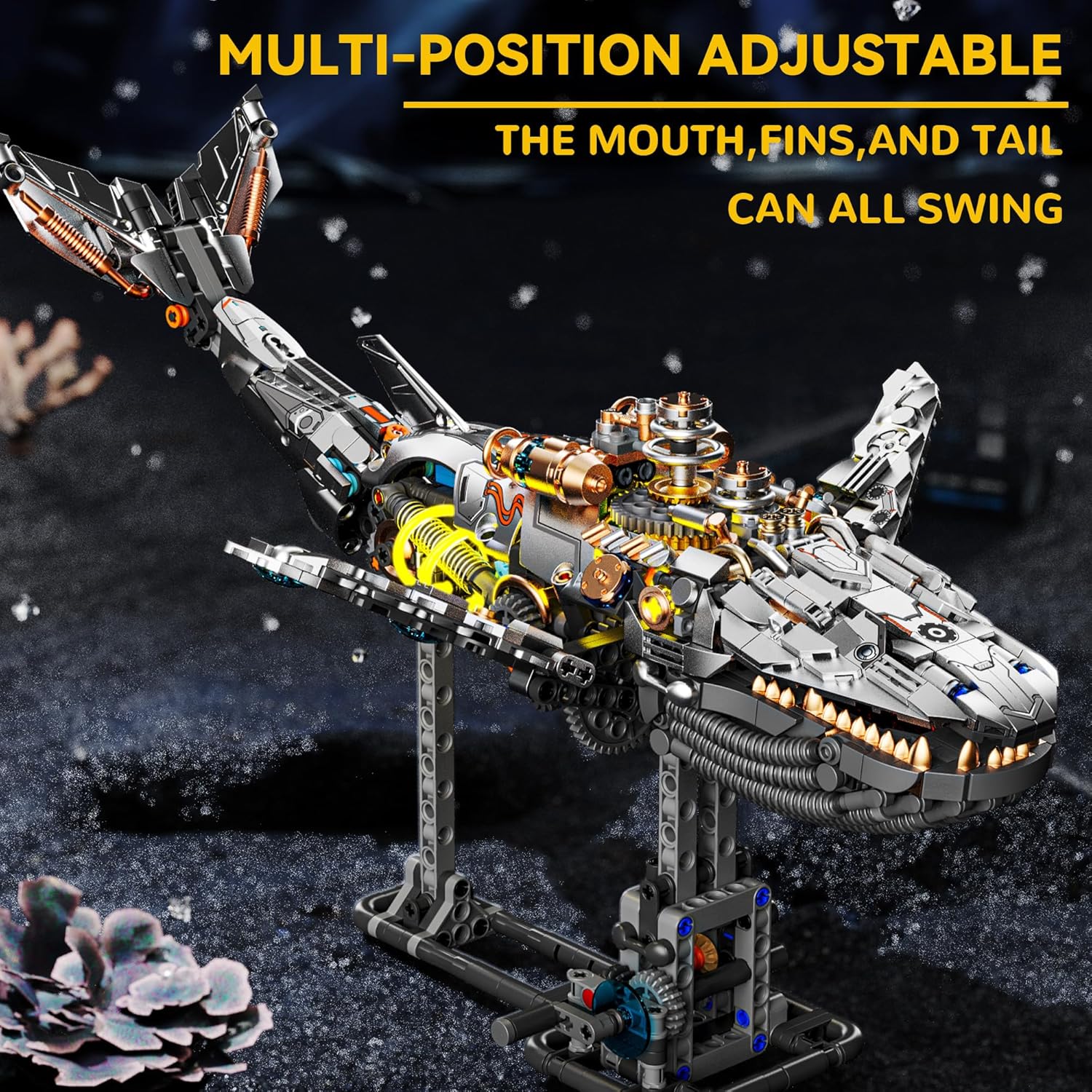 Mechanical Whale Building Set, Ocean Animal Model with Light for Adults & Boys Home Office Decor -1388PCS - Image 7