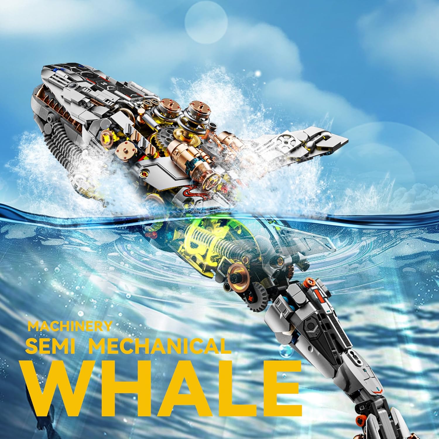 Mechanical Whale Building Set, Ocean Animal Model with Light for Adults & Boys Home Office Decor -1388PCS - Image 5