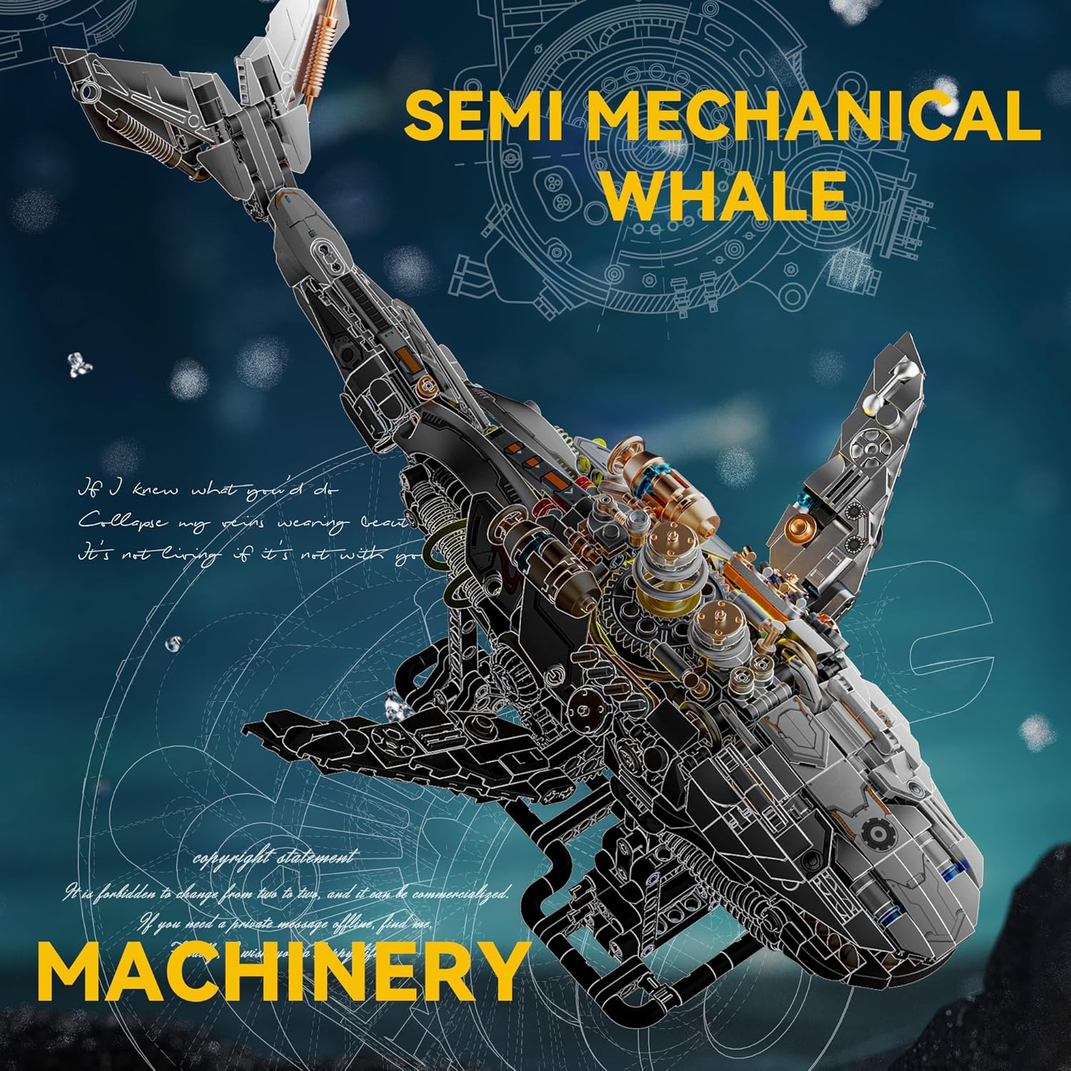 Mechanical Whale Building Set, Ocean Animal Model with Light for Adults & Boys Home Office Decor -1388PCS - Image 4
