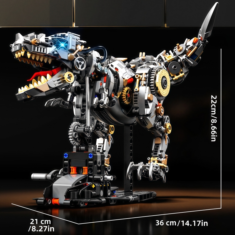 STEM Creative Jurassic Mechanical Dinosaur Building Blocks Brick Tyrannosaurus Rex Animal with Light Model Assembly Toy Kid Gift