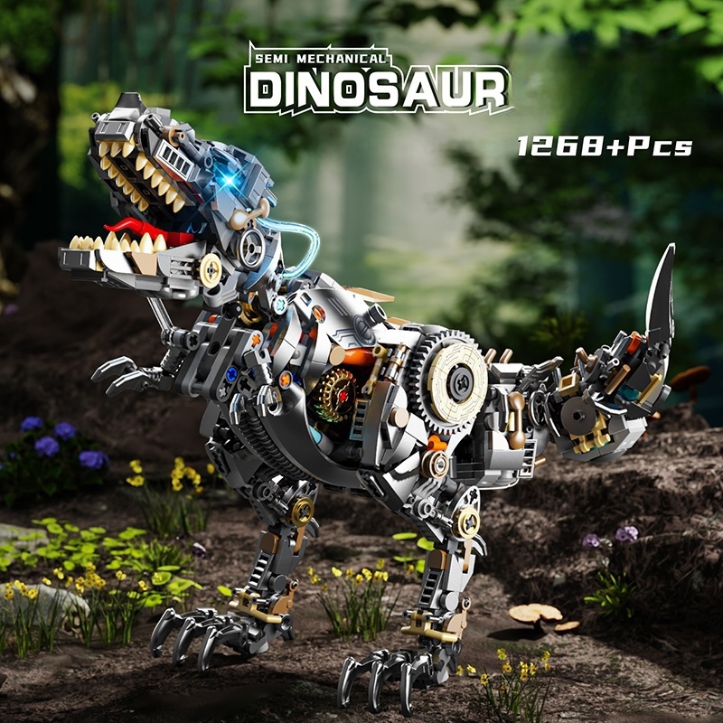 STEM Creative Jurassic Mechanical Dinosaur Building Blocks Brick Tyrannosaurus Rex Animal with Light Model Assembly Toy Kid Gift - Image 3
